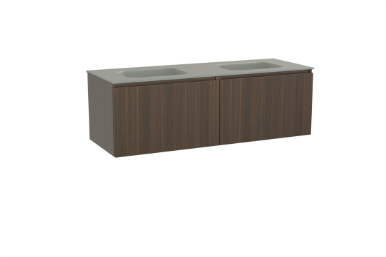 Balmani Sfera zwevend badmeubel 150 x 55 cm eucalyptus met Tablo Arcato dubbele wastafel in solid surface steengrijs