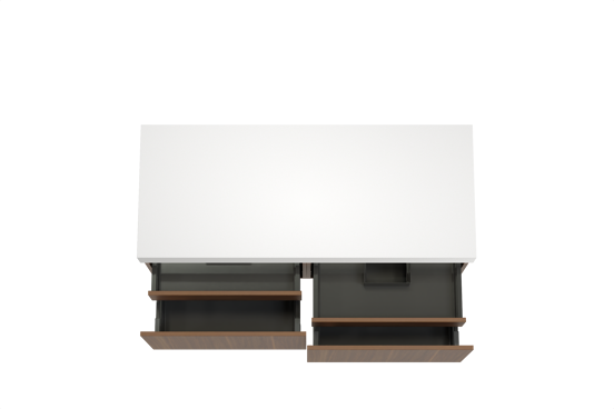 Balmani Sfera meuble salle de bains suspendu 135 x 55 cm noyer américain avec Dominus tablette simple ou double en solid surface blanc mat