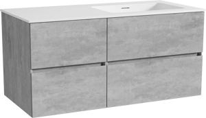 Storke Edge zwevend badkamermeubel 110 x 52 cm beton donkergrijs met Mata asymmetrisch rechtse wastafel in solid surface mat wit