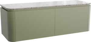 Balmani Moon meuble salle de bains suspendu 160 x 55 cm vert sauge avec Moon tablette simple ou double en terrazzo greige terrazzo