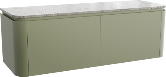 Balmani Moon meuble salle de bains suspendu 160 x 55 cm vert sauge avec Moon tablette simple ou double en terrazzo greige terrazzo