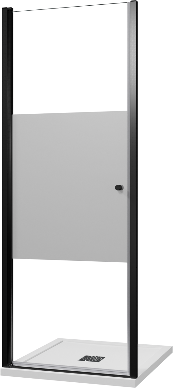 Luca Varess Kuresa porte pivotante 80 x 200 cm verre transparent avec bande matte profil noir mat