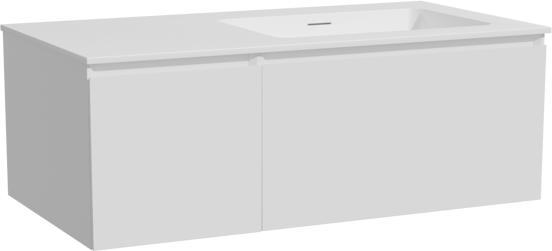 Storke Edge zwevend badkamermeubel 100 x 52 cm mat wit met Mata asymmetrisch rechtse wastafel in solid surface mat wit