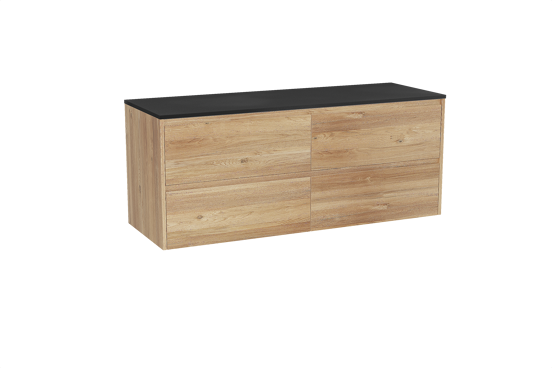 Storke Seda hängendes Möbelstück Set: 150 x 52 cm, Rohe Eiche, mit Panton Einzel- oder Doppel Waschtischplatte, Pulverbeschichtetes MDF Schwarz matt