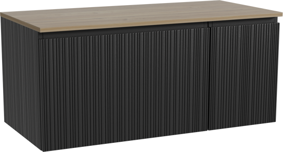 Storke Ribs zwevend badmeubel 110 x 52 cm zwart eiken met Panton enkel wastafelblad in melamine ruw eiken, Verticale asymmetrische rechte ribbel