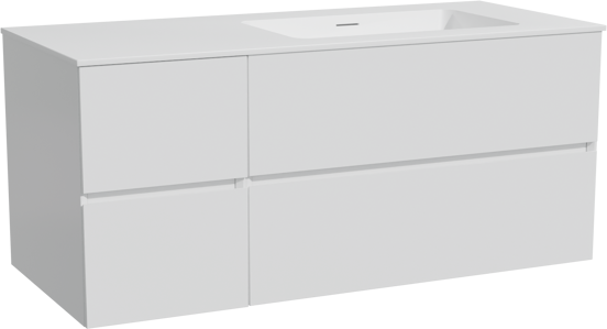 Storke Edge meuble salle de bains suspendu 120 x 52 cm blanc mat avec Mata plan vasque asymétrique à droite en solid surface blanc mat