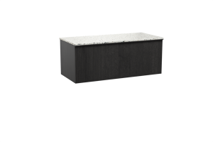 Balmani Forma zwevend badkamermeubel 120 x 55 cm zwarte eik met Stretto enkel of dubbel tablet in mat wit/zwart terrazzo, Verticale symmetrische rechte ribbel