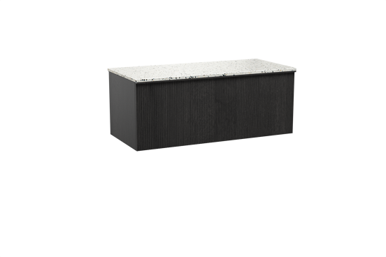 Balmani Forma meuble salle de bains suspendu 120 x 55 cm chêne noir avec Stretto tablette simple ou double en blanc/noir mat terrazzo, Nervure droite symétrique verticale