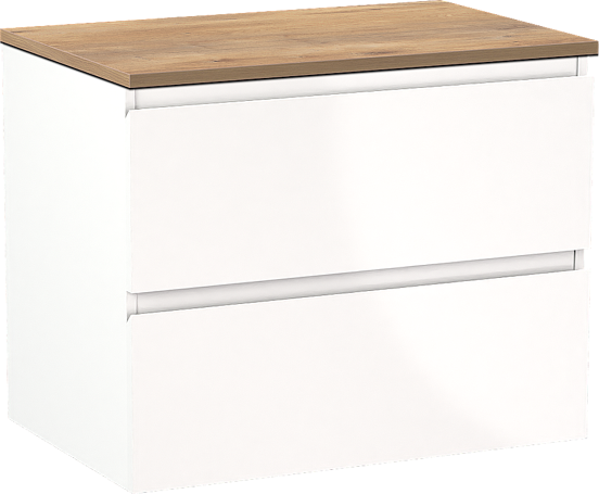 Linie Lado hängendes Möbelstück Set: 70 x 46 cm, Weiß glänzend, mit Lado Einzel Waschtischplatte, Melamin Naturbelassene Eiche