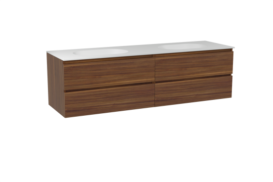 Balmani Lucida meuble salle de bains suspendu 180 x 55 cm noyer américain avec Tablo Oval double vasque en solid surface blanc mat