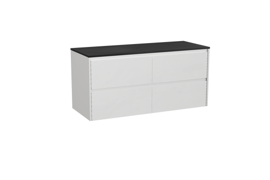 Storke Seda hängendes Möbelstück Set: 130 x 52 cm, Weiß matt, mit Panton Einzel- oder Doppel Waschtischplatte, Pulverbeschichtetes MDF Schwarz matt