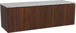 Storke Ribs meuble salle de bains suspendu 150 x 52 cm noyer avec Tavola tablette simple ou double en blanc/noir mat terrazzo, Nervure droite symétrique verticale