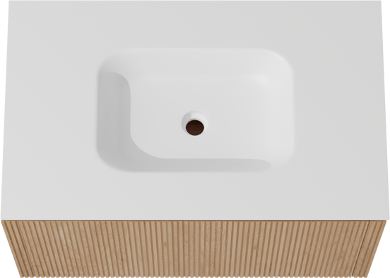 Balmani Eclips zwevend badkamermeubel 90 x 55 cm Natuur eik met Tablo Arcato enkele wastafel in Solid Surface mat wit, Verticale symmetrische rechte ribbel