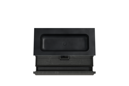 Balmani Forma meuble salle de bains suspendu 120 x 55 cm chêne noir avec Tablo Strada lavabo simple pour 2 trous de robinet en marbre composite noir mat, Nervure droite symétrique verticale
