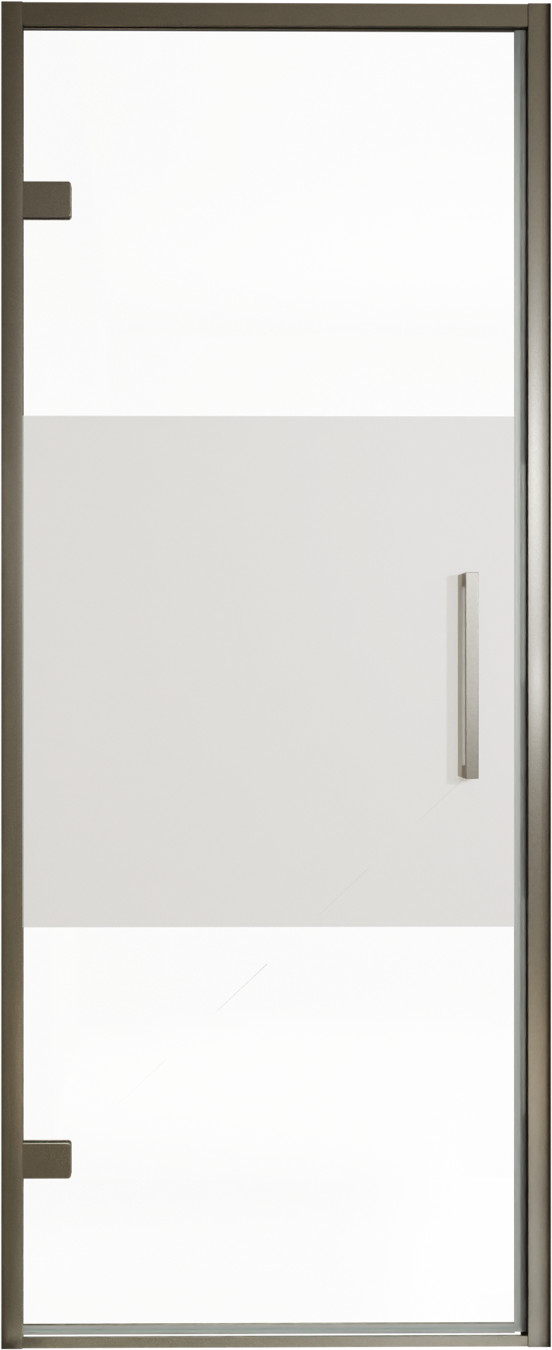 Balmani Senses Design douche draaideur links 90 cm x 210 cm Helder glas met matte strook, Brushed GunMetal profielen, met coating