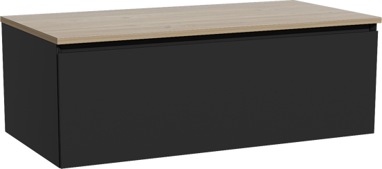 Storke Edge zwevend badkamermeubel 105 x 52 cm mat zwart met Panton enkel tablet in melamine ruwe eik