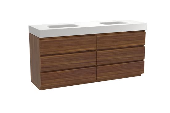 Balmani Lucida meuble salle de bains à poser 180 x 55 cm noyer américain avec Arcato double vasque en solid surface blanc mat