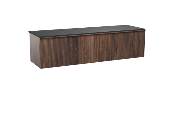 Balmani Forma hängendes Möbelstück Set: 180 x 55 cm, Amerikanischer Nussbaum, mit Stretto Einzel- oder Doppel Waschtischplatte, Granit, Schwarzes Granit, Vertikale symmetrische gerade Rippe