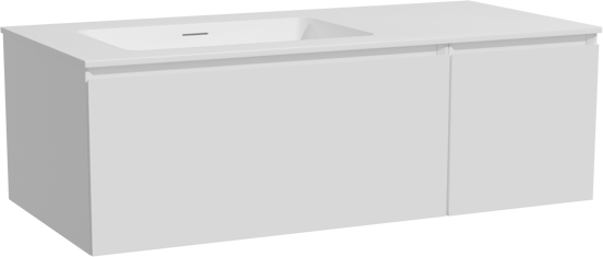Storke Edge zwevend badmeubel 110 x 52 cm mat wit met Mata asymmetrisch linkse wastafel in solid surface mat wit
