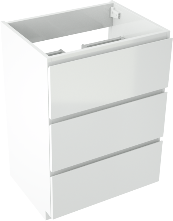 Storke Delta meuble sous-lavabo a poser 60 x 48 cm blanc brillant 3 tiroirs