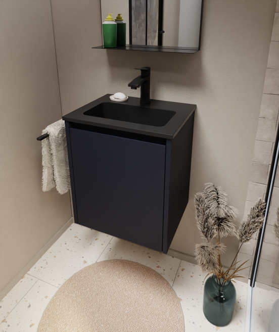 Storke Seda meuble sous-lavabo suspendu 45 x 35 cm bleu nuit porte