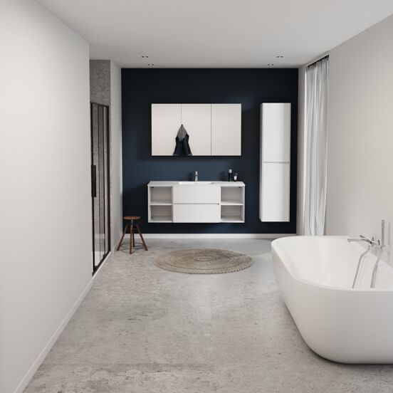 Storke Edge meuble salle de bains suspendu 135 x 52 cm blanc brillant avec Mata plan simple en solid surface blanc mat