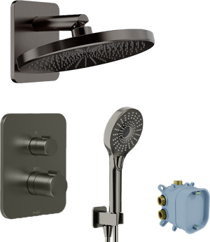 Blaufoss Smartbox Softline thermostat-armatur Unterputz Regendusche-System mit Kopfbrause Ø25cm brushed gunmetal