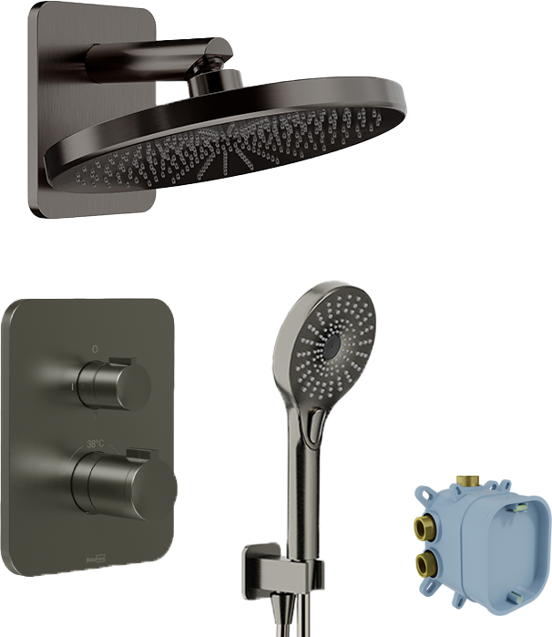 Blaufoss Smartbox Softline robinet thermostatique Set de douche pluie encastré avec douche de tête Ø25cm brushed gunmetal