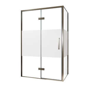 Balmani Senses Design douchehoek met linkse draaideur en vaste zijwand, 120 x 100 cm, Helder glas met matte strook, Brushed GunMetal profielen