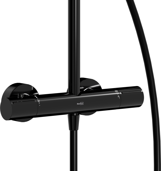 Blaufoss Round 300 Duschsystem mit Thermostat-Armatur Schwarz glänzend