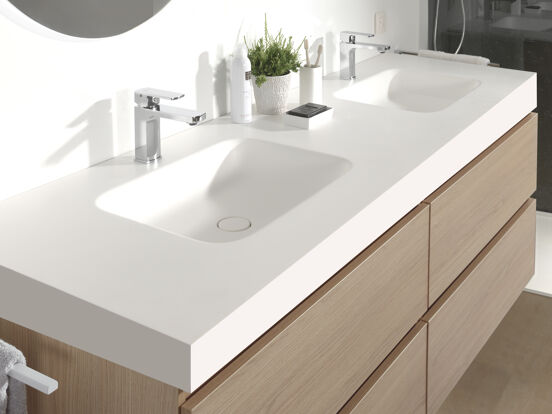 Balmani Arcato double vasque mat Solid Surface 150 x 55 cm, bonde non incluse