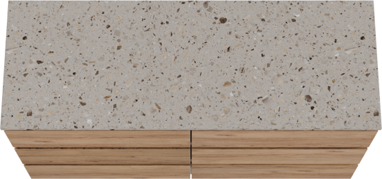 Balmani Lucida staand badkamermeubel 150 x 55 cm teak met Stretto enkel of dubbel tablet in terrazzo greige terrazzo