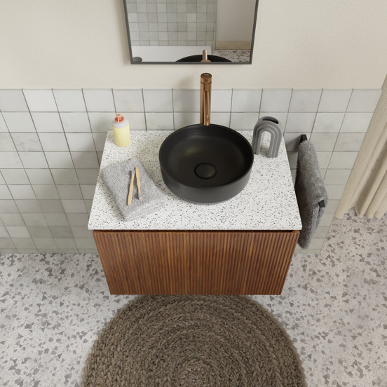 Storke Ribs meuble sous-vasque suspendu 75 x 52 cm noyer 2 tiroirs