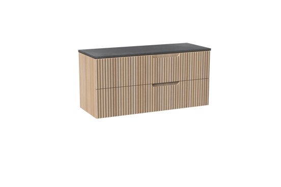 Linie Ribbo hängendes Möbelstück Set: 120 x 46 cm, Helle Eiche, mit Lado Einzel- oder Doppel Waschtischplatte, Melamin, Schiefergrau, Vertikale symmetrische runde Rippe