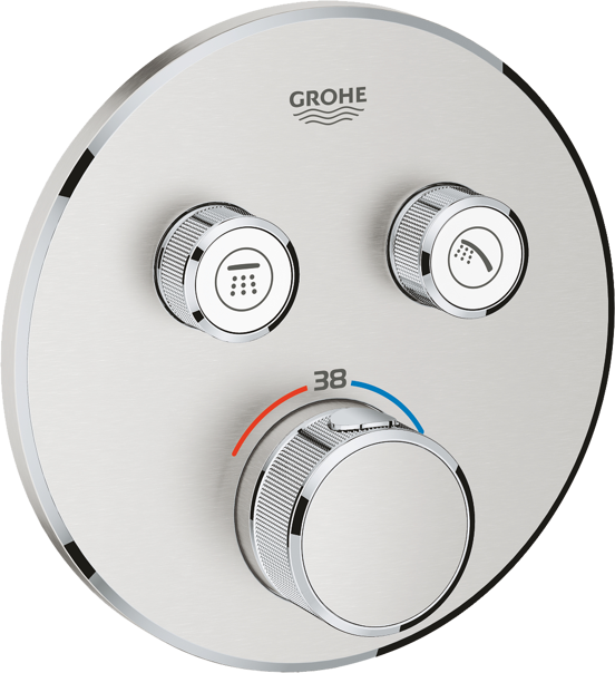 Grohe Grohtherm SmartControl Round Thermostat-Duscharmatur: Unterputz, für 2 Verbraucher, Supersteel
