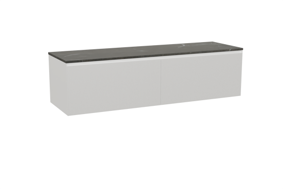 Balmani Fila zwevend badkamermeubel 180 x 55 cm mat wit met Stretto enkel of dubbel tablet in marmer pietra grey, Verticale symmetrische rechte ribbel