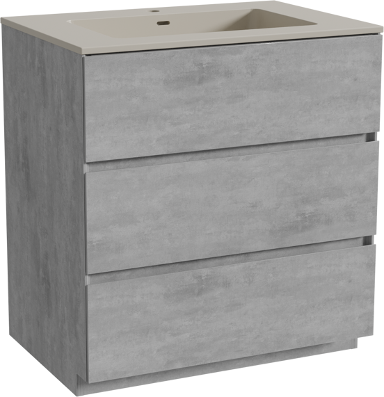 Storke Edge freistehendes Möbelstück Set: 75 x 52 cm, Beton dunkelgrau, mit Diva Einzelwaschtisch, Top Solid Seidengrau