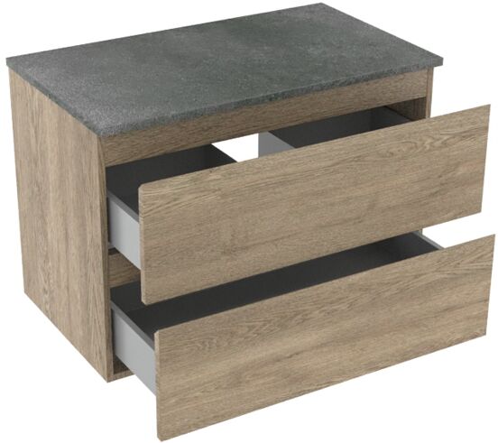 Linie Lado meuble salle de bains suspendu 80 x 46 cm chêne gris avec Lado tablette simple en mélaminé ardoise gris