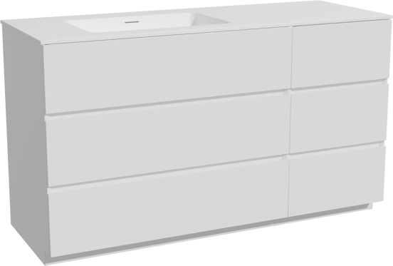 Storke Edge meuble salle de bains à poser 140 x 52 cm blanc mat avec Mata plan vasque asymétrique à gauche en solid surface blanc mat