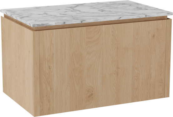 Balmani Eclips hängendes Möbelstück Set: 90 x 55 cm, Eiche Natur, mit Stretto Einzel Waschtischplatte Carrara-Marmor