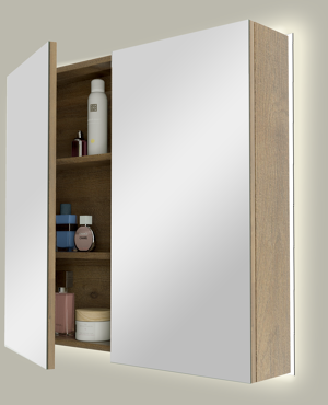 Linie Montro spiegelkast 80 x 75 cm naturel eiken met spiegelverlichting