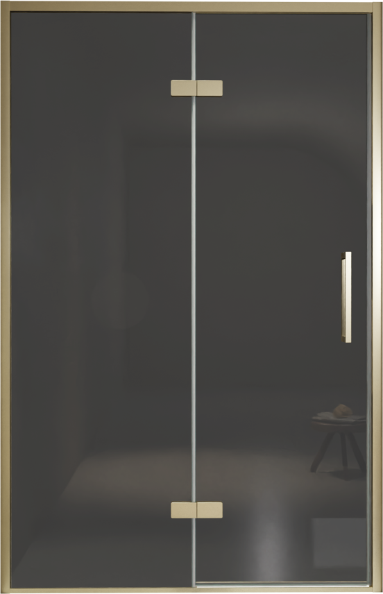 Balmani Senses Design douche draaideur links 140 cm x 210 cm Rookglas, Brushed Champagne Gold profielen, met coating