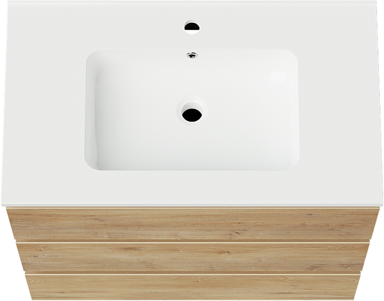 Linie Lado freistehendes Möbelstück Set: 80 x 46 cm, Naturbelassene Eiche, mit Vano Einzelwaschtisch, Marmorkomposit Weiß glänzend