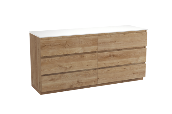 Balmani Lucida staand badkamermeubel 180 x 55 cm ruwe eik met Stretto enkel of dubbel tablet in solid surface mat wit