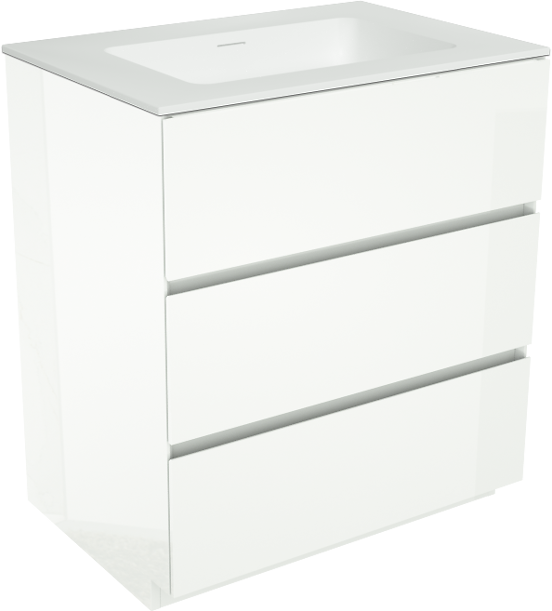 Storke Edge staand badkamermeubel 75 x 52 cm glanzend wit met Mata enkele wastafel in solid surface mat wit
