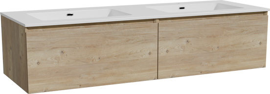 Storke Edge meuble salle de bains suspendu 150 x 52 cm chêne brut avec Diva double vasque en marbre composite blanc brillant