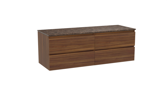Balmani Lucida zwevend badkamermeubel 150 x 55 cm amerikaanse notelaar met Stretto enkel of dubbel tablet in marmer dark emperador