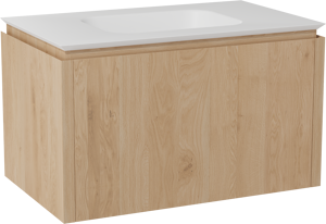 Balmani Eclips zwevend badmeubel 90 x 55 cm Natuur eiken met Eclips enkele wastafel in Solid Surface mat wit