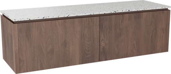 Balmani Eclips meuble salle de bains suspendu 180 x 55 cm Noyer américain avec Stretto tablette simple ou double en Bianco Nero Terrazzo