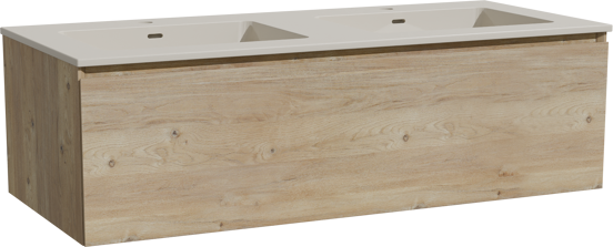 Storke Edge meuble salle de bains suspendu 120 x 52 cm chêne brut avec Diva double vasque en top solid soie grise